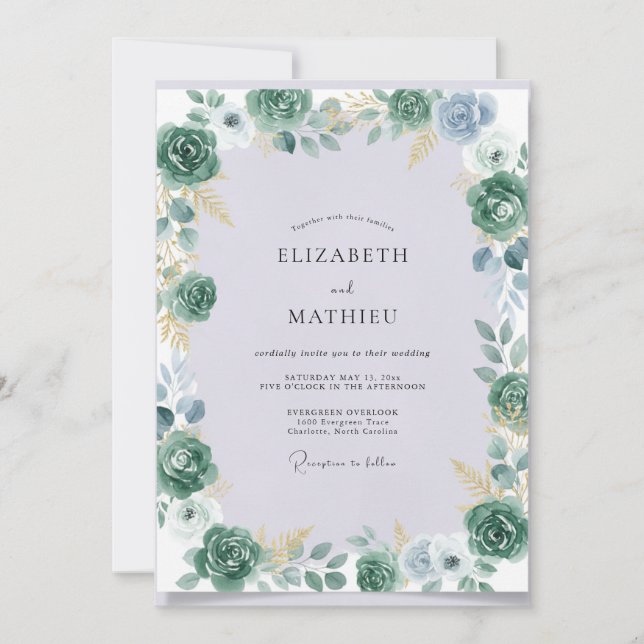 Convites Casamento de Suculentas Eucalipto Dourado Celeste (Frente)