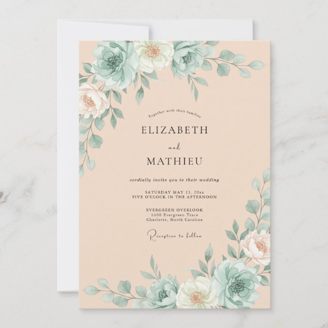 Convites Casamento de Suculentas Eucalipto e Espuma do Mar  (Frente)