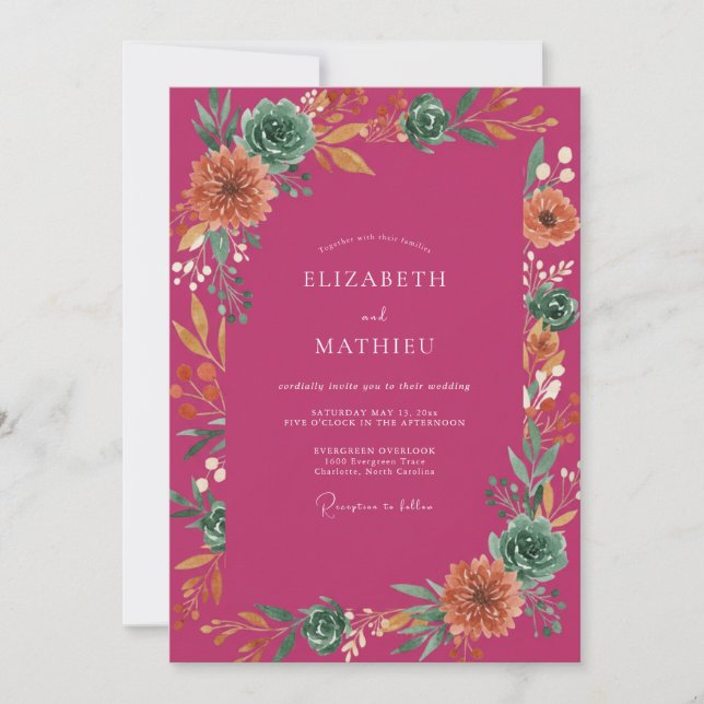 Convites Casamento de Suculentas Eucalipto Magenta (Frente)