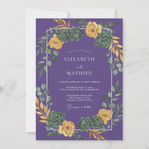 Convites Casamento de Suculentas Eucalipto Roxo Amarelo
