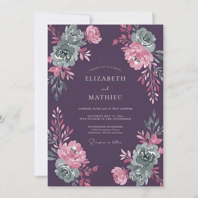 Convites Casamento de Suculentas Eucalipto Roxo Ameixa (Frente)