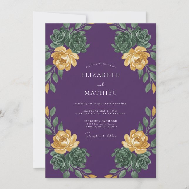 Convites Casamento de Suculentas Eucalipto Roxo Fundo (Frente)
