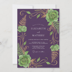 Convites Casamento de Suculentas Eucalipto Salvia Ameixa