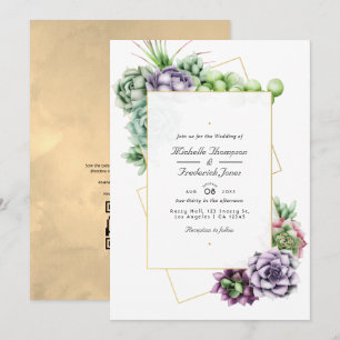 Convites Casamento de Suculentas Geométricas com RSVP por C