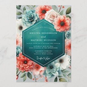Convites Casamento de Suculentas Luxuriantes Coral Verde