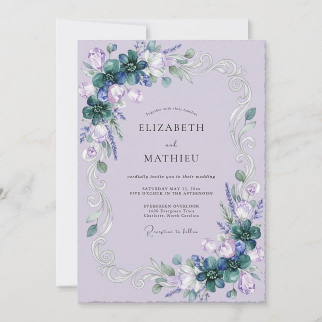 Convites Casamento de Suculentas Violeta Eucalipto Romântic (Frente)
