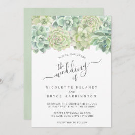 Convites Casamento de Suculentes de Aquarela Verde Botânica