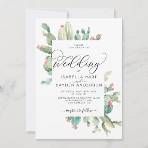 Convites Casamento de Suculentos no Deserto de Cactus Boho 