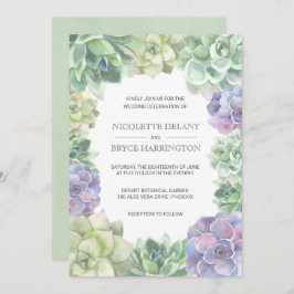 Convites Casamento de suculentos verdes e roxos