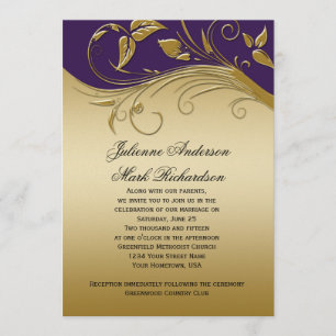 Convites Casamento de Sujoulas Douradas Roxas Reais Ornamen