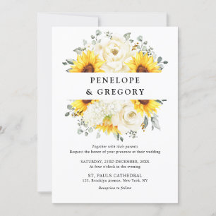 Convites Casamento de Sunflower Ivory Peony Floral Eucalypt