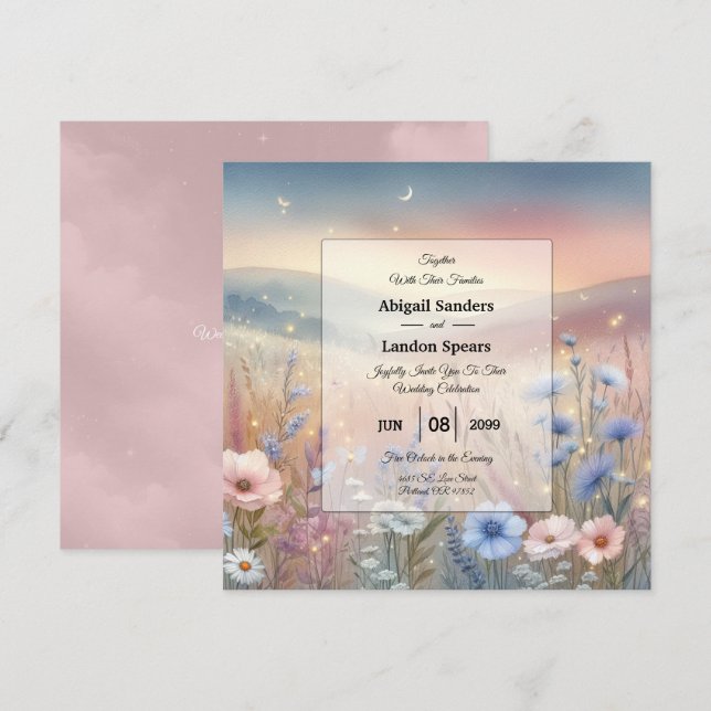 Convites Casamento de sussurros de flor selvagem lunar (Frente/Verso)
