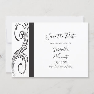 Convites Casamento de Swirls Pretos e Brancos Salvar a Data