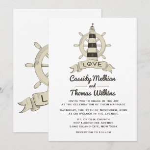 Convites Casamento de Tan do Farol de Roda de Navio Náutico