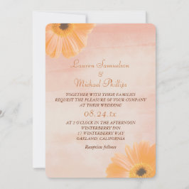 Convites Casamento de Tangerine Floral Watercolor
