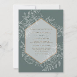 Convites Casamento de Tapeçaria Física Geométrica Verde Sag