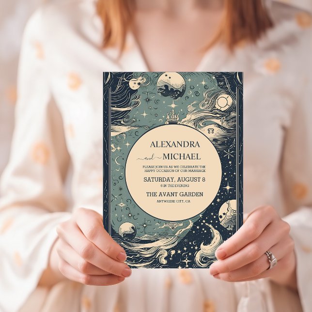 Convites Casamento de Tarô Azul Elegante (Criador carregado)