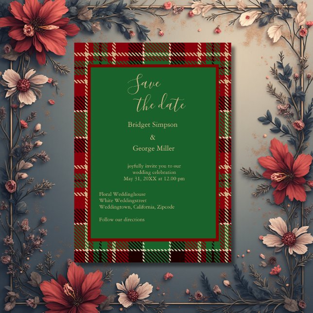Convites casamento de tartan celta escocês vermelho-verde (Criador carregado)