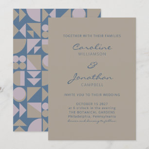 Convites Casamento de Taupe Azul Elegante Moderno e Geomét
