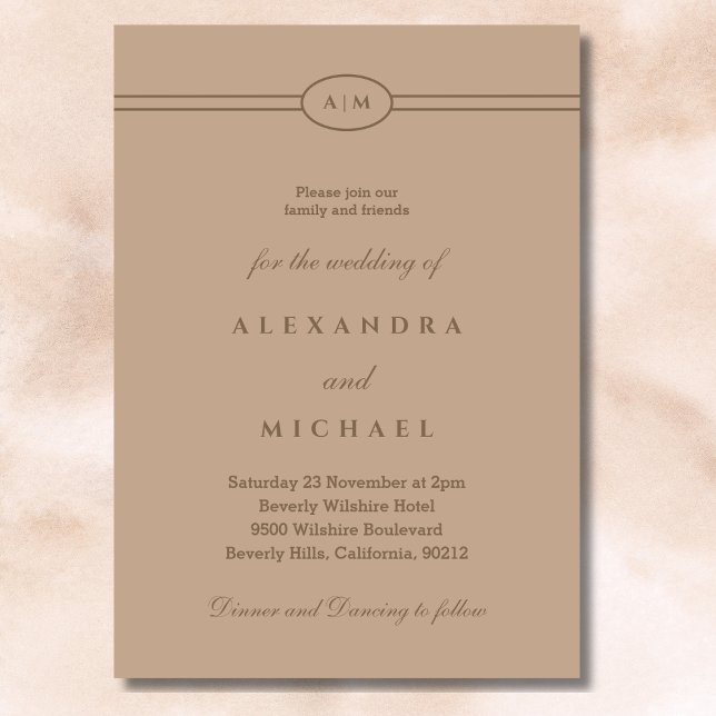Convites Casamento de Taupe Mínimo do Monograma Elegante (Criador carregado)