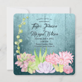 Convites Casamento de Teal com Suculentes de Aquarelas Magi
