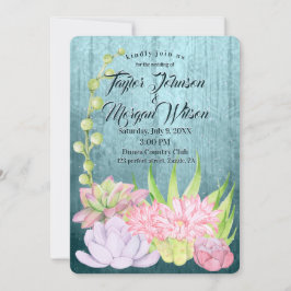 Convites Casamento de Teal com Suculentes de Aquarelas Magi
