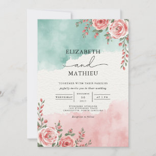 Convites Casamento de Teal Coral Floral Arch