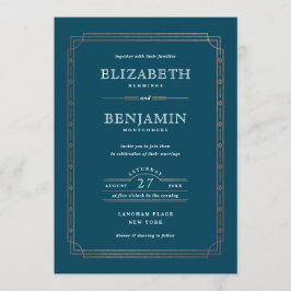 Convites Casamento de Teal da Fronteira de Folha de Ouro de