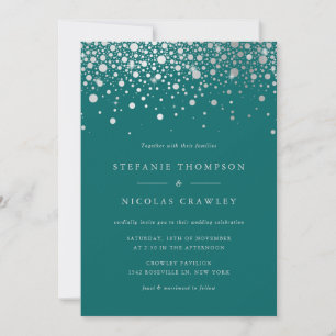 Convites Casamento de Teal de Faux Silver Foil Confetti