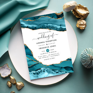 Convites Casamento de Teal e Agate Dourado