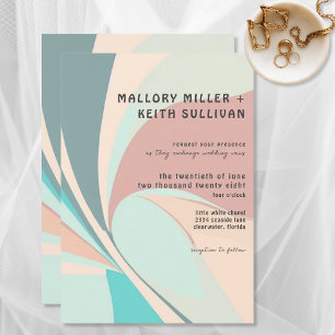 Convites Casamento de Teal e Aqua de Pêssego Retro Moderno