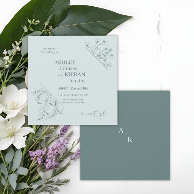 Convites Casamento de Teal Floral Elegante (Criador carregado)