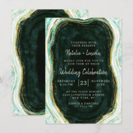 Convites Casamento de Teal Green & Dourado Agate Marble Geo