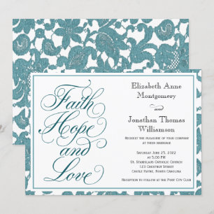 Convites Casamento de Teal Lace com Faith Hope & Love