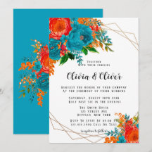 Casamento de Teal Red Orange Peony Florals