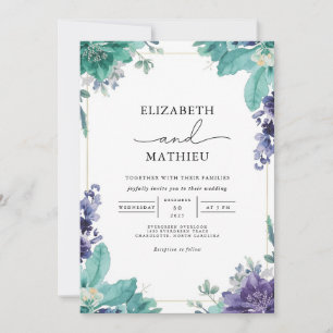 Convites Casamento de Teal & Violet Bloom Border