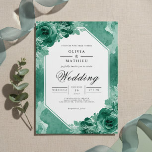 Convites Casamento de Teal Watercolor Bloom