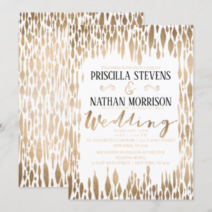 Convites Casamento de Teardrop Dourado Moderno com Brushstr