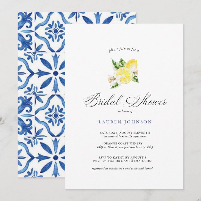 Convites Casamento de Telhas de Limão & Mediterrâneo de Ver (Frente/Verso)