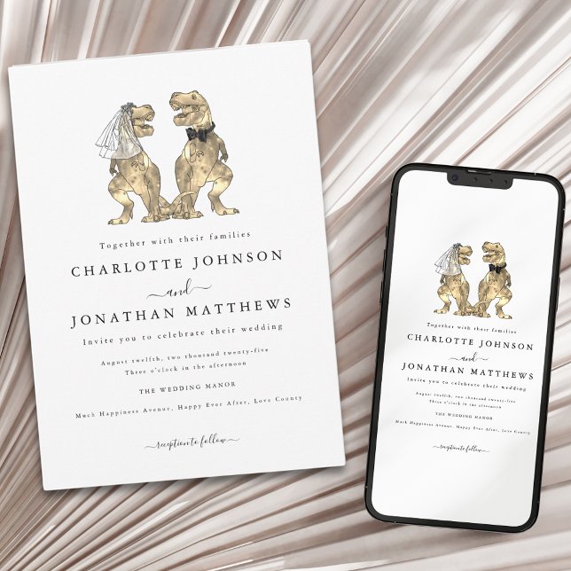 Convites Casamento de Tema do Dinossauro Moderno (Modern minimalist dinosaur theme wedding invitation)