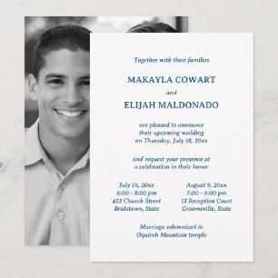 Convites Casamento de Templo Azul/Branco Mínimo Duas Recepç
