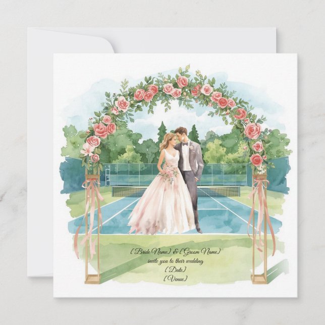 Convites Casamento de Tênis com Noiva e Noivo na quadra (Frente)