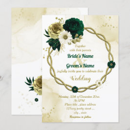 Convites Casamento de terra floral com ouro verde-marfim