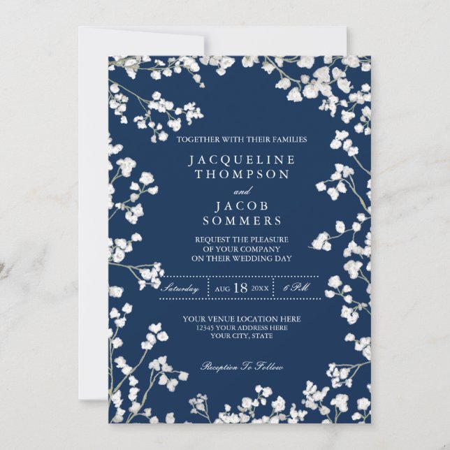 Convites Casamento de terra russa com flores para o hálito  (Frente)