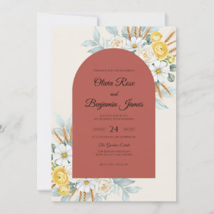 Convites Casamento de Terracota Amarelo Margarida Eucalipto