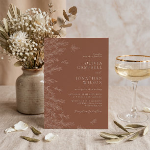 Convites Casamento de Terracota Boho Moderno com Folhas