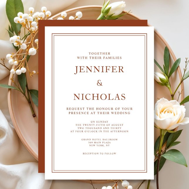 Convites Casamento de Terracota Clássico Formal Elegante  (Elegant Classic Formal Terracotta Wedding Invitation
)