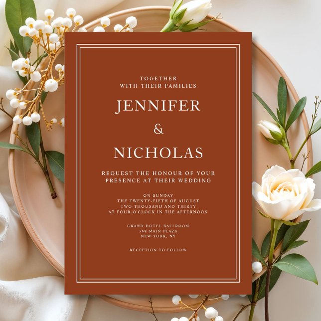 Convites Casamento de Terracota Clássico Formal Elegante  (Elegant Classic Formal Terracotta Wedding Invitation)