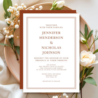 Convites Casamento de Terracota Clássico Formal Elegante