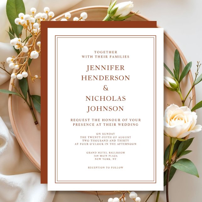 Convites Casamento de Terracota Clássico Formal Elegante (Elegant Classic Formal Terracotta Wedding Invitation)